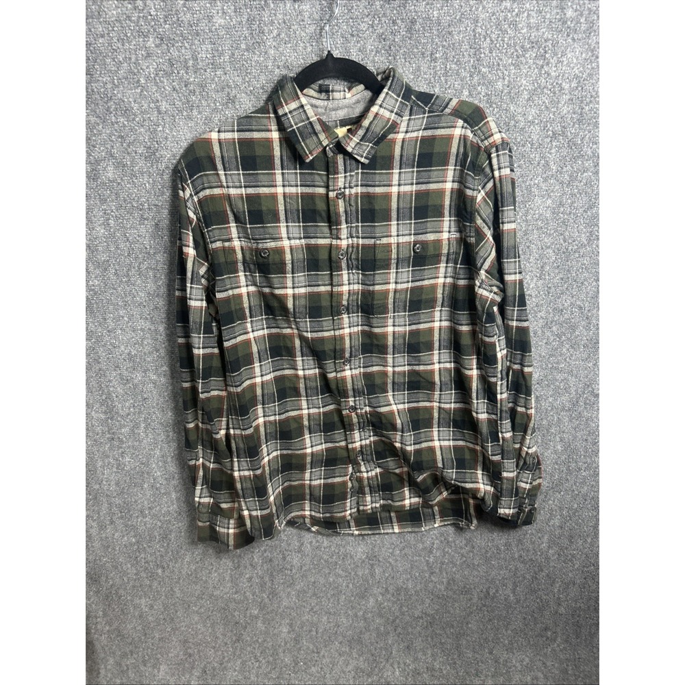 WOOLRICH Mens L Green Plaid Flannel Shirt Button Up Long Sleeve Outdoor Warm